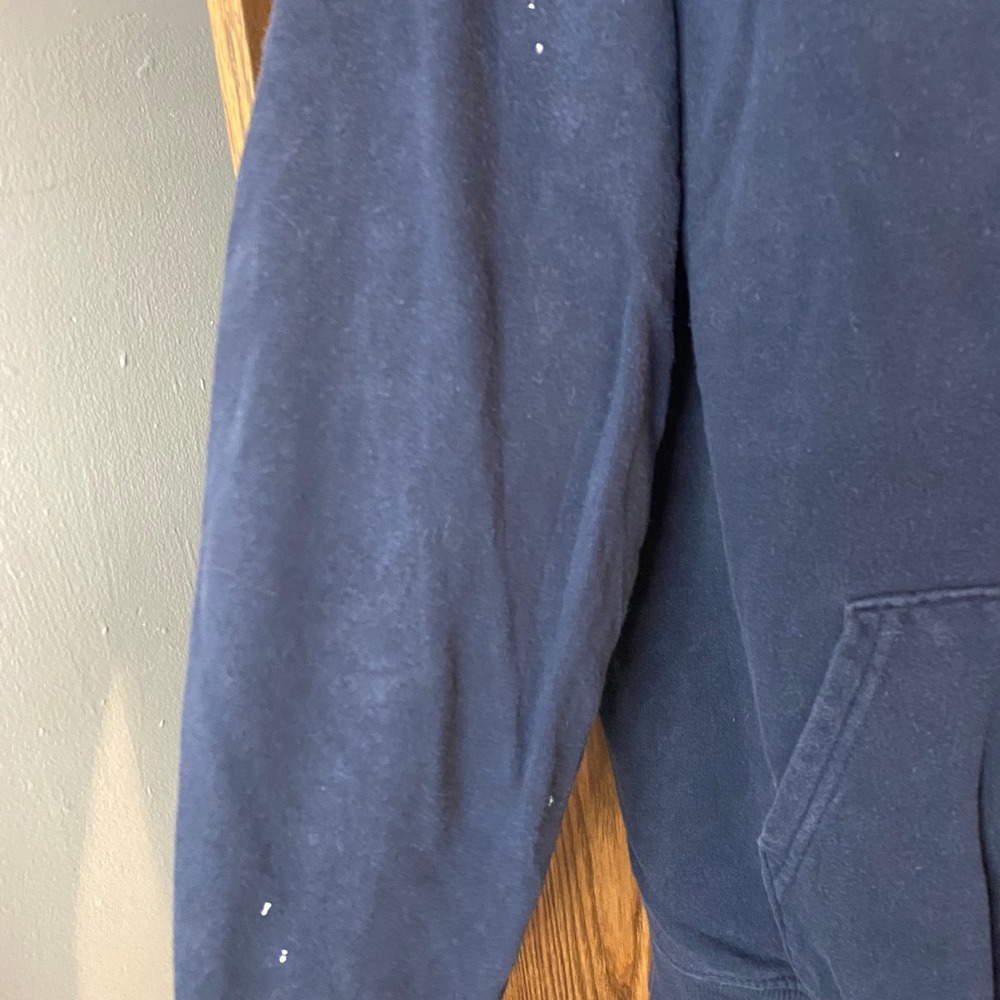 FLAW The North Face Hoodie Mens M Navy Blue Red Logo Mountain Graphic Pullover - Picture 3 of 8